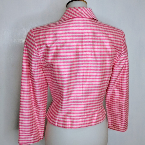 PINK GINGHAM RAW SILK CROP JACKET - Picture 4 of 12